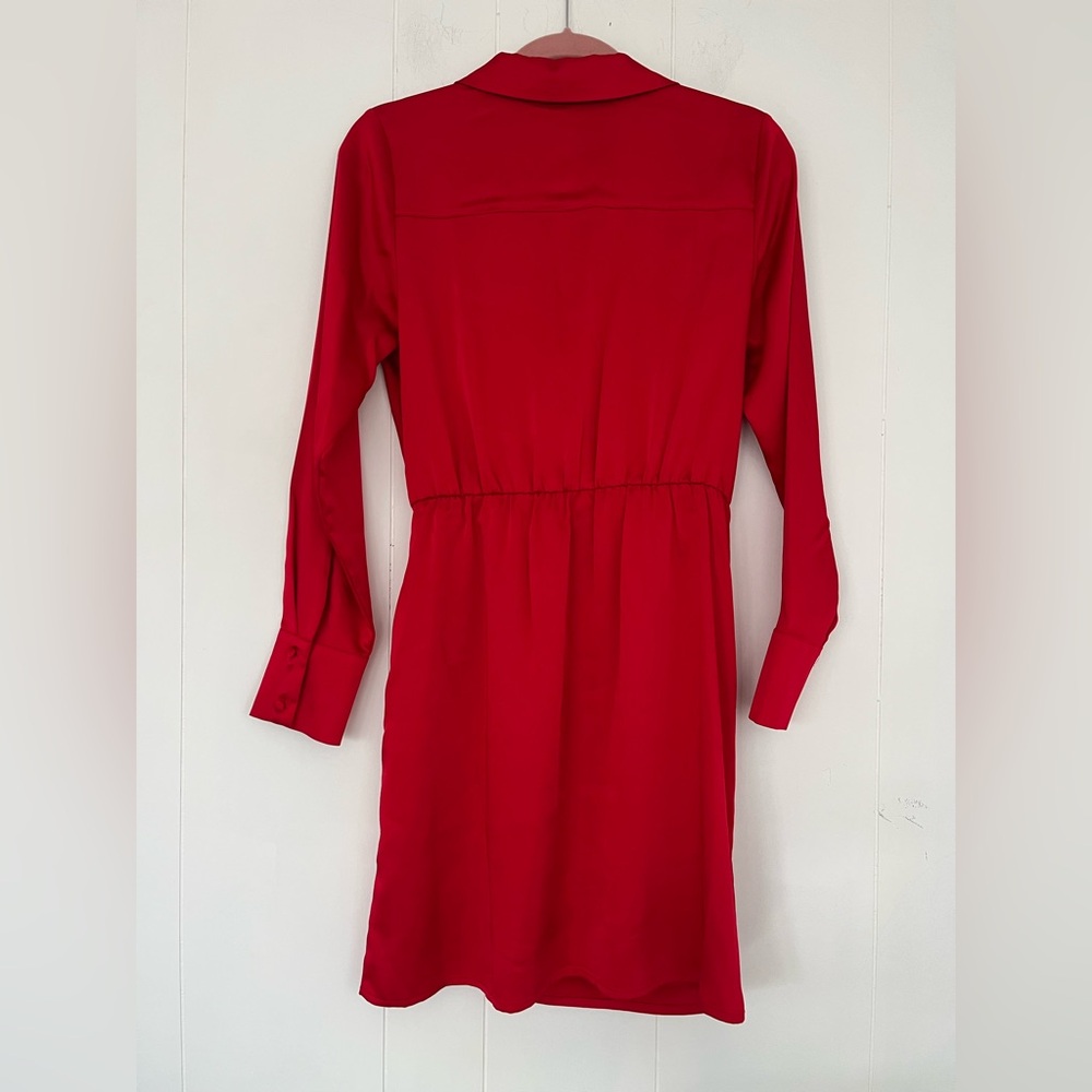 A New Day Women's Long Sleeve Red Satin Shirt Mini Dress Size Small - Picture 9 of 10